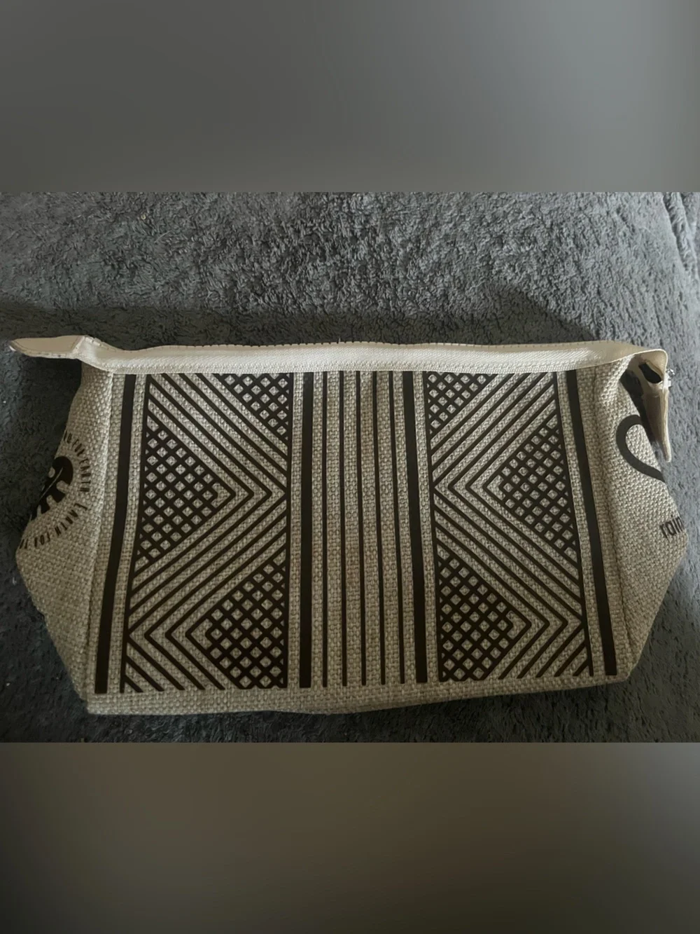 Geometric Canvas Cosmetic Pouch in Natural and Black. Kayapo.org.